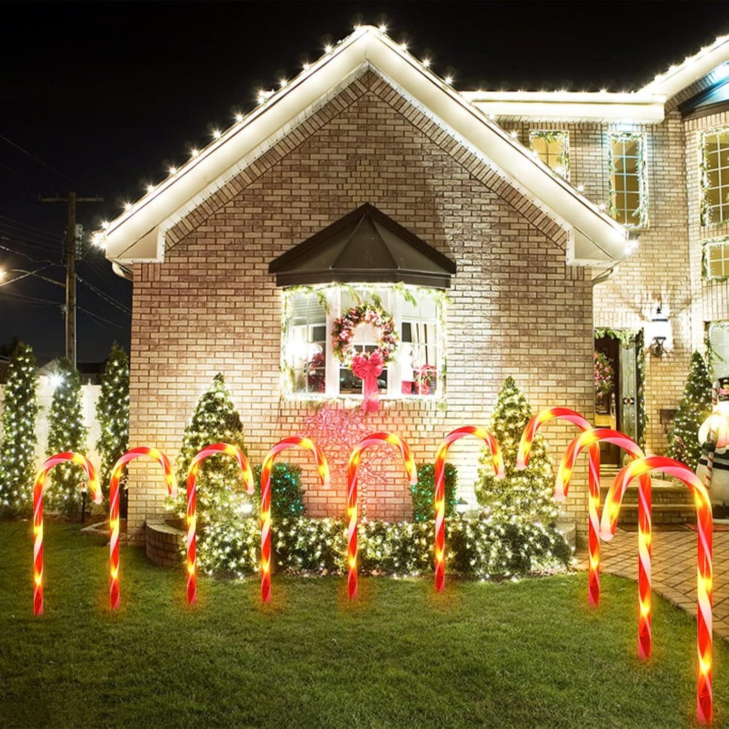 24 Pack Upgraded Solar Candy Cane Lights, Waterproof Outdoor Pathway Stake Christmas Lights with 8 Modes, Solar for Outside Yard Walkway Garden Christmas Decorations