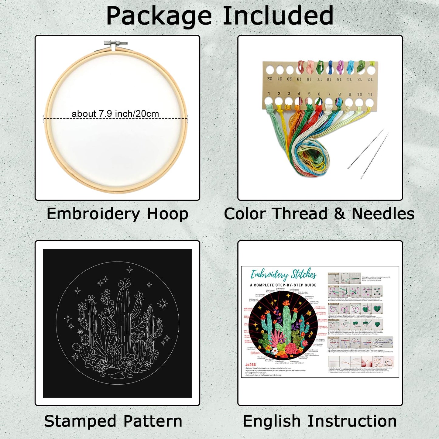 Louise Maelys Cactus Embroidery Kits for Beginners, DIY Cross Stitch Starter Craft Kits for Adults Including Embroidery Cloth with Pattern, Hoop, Needles Instruction and Threads