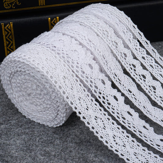 Cotton Lace Trim Vintage Lace Ribbon Crochet Lace Scalloped Edge for Bridal Wedding Decoration Christmas Package DIY Sewing Craft Supply 5 Yards Each (White)