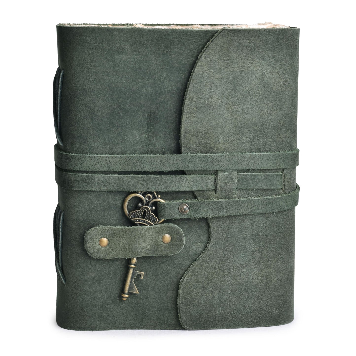 LEATHER VILLAGE Vintage Leather Journal – 200 Handmade Vintage Deckle Edge Paper – Leather bound Journal For Women Men – Vintage Key Closure - Book of Shadows - Aqua - 6X4 inches (A6)