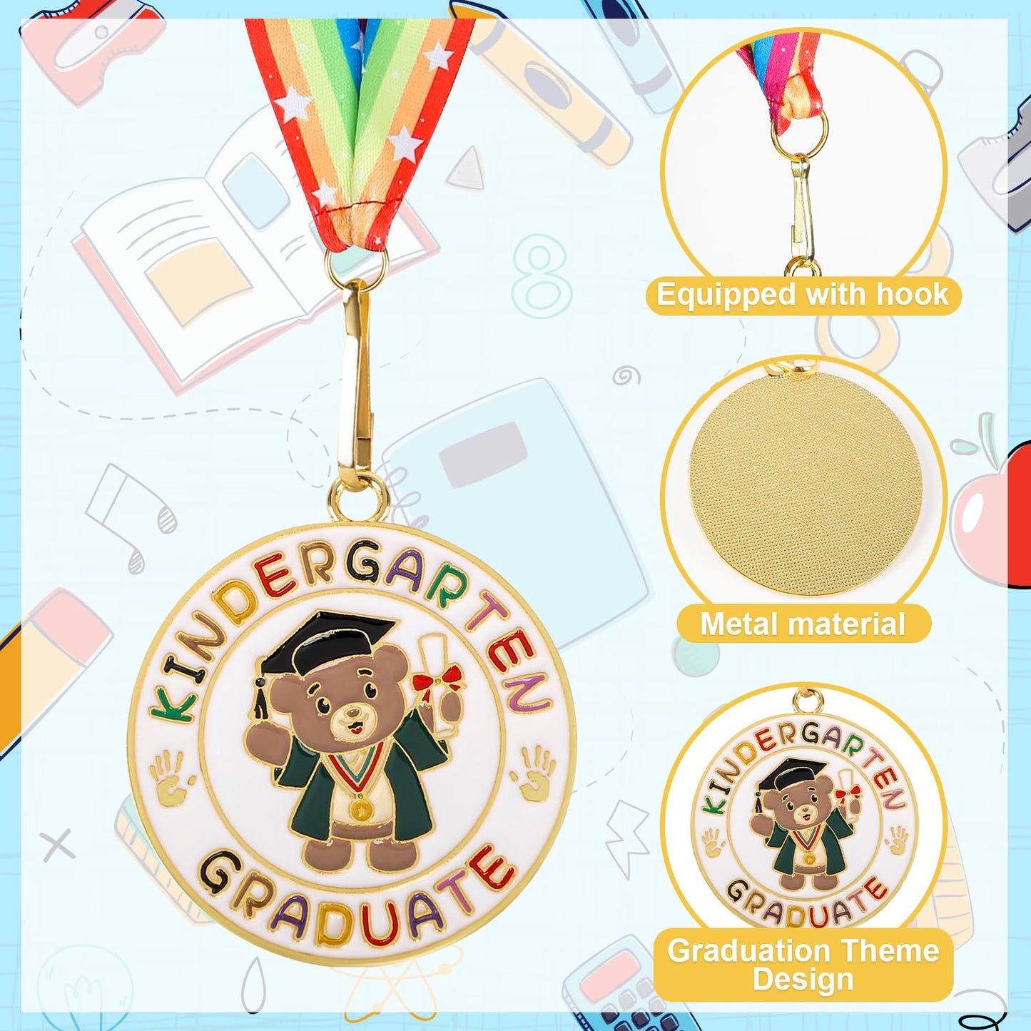 Kindergarten Graduation Medal for Kids Preschool Pre-k Graduation Award Medals with Neck Ribbon for School Student Graduation Party Gifts Favors(Metal, 2 Inch)