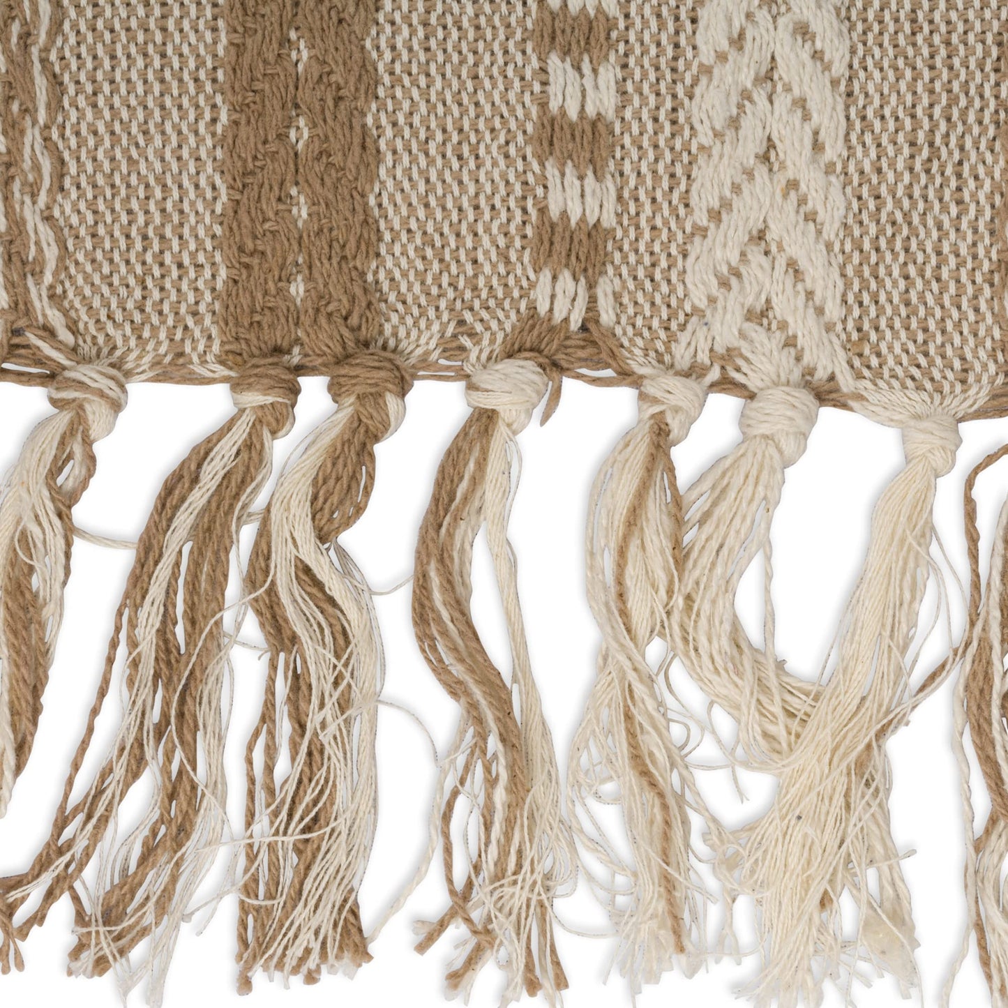 Farmhouse Braided Stripe Table Runner Collection, 15x72 (15x77, Fringe Included), Stone