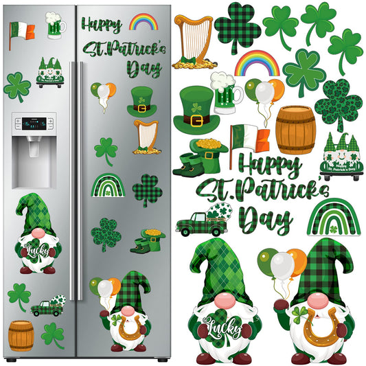 25 Pcs St. Patrick's Day Gnomes Refrigerator Magnets Irish Party Shamrock Decor for Fridge Leprechaun Lock Magnetic Refrigerator Decorations Irish Magnet Sticker for Kitchen Car Door