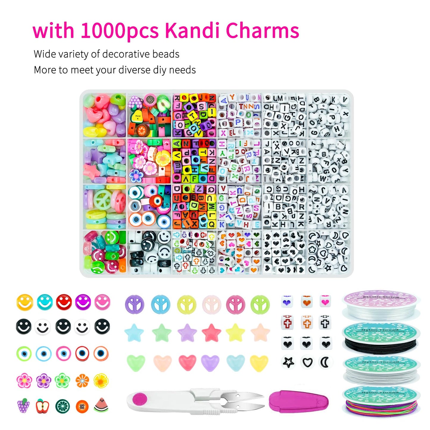 5 Boxes Bracelet Making Kit Pony Beads, 96 Colors 6x9mm Kandi Rave Beads for Bracelets Friendship Plastic Beads with 800Pcs Letter Bead DIY Arts and Crafts for Kids Adults Keychain Jewelry Making