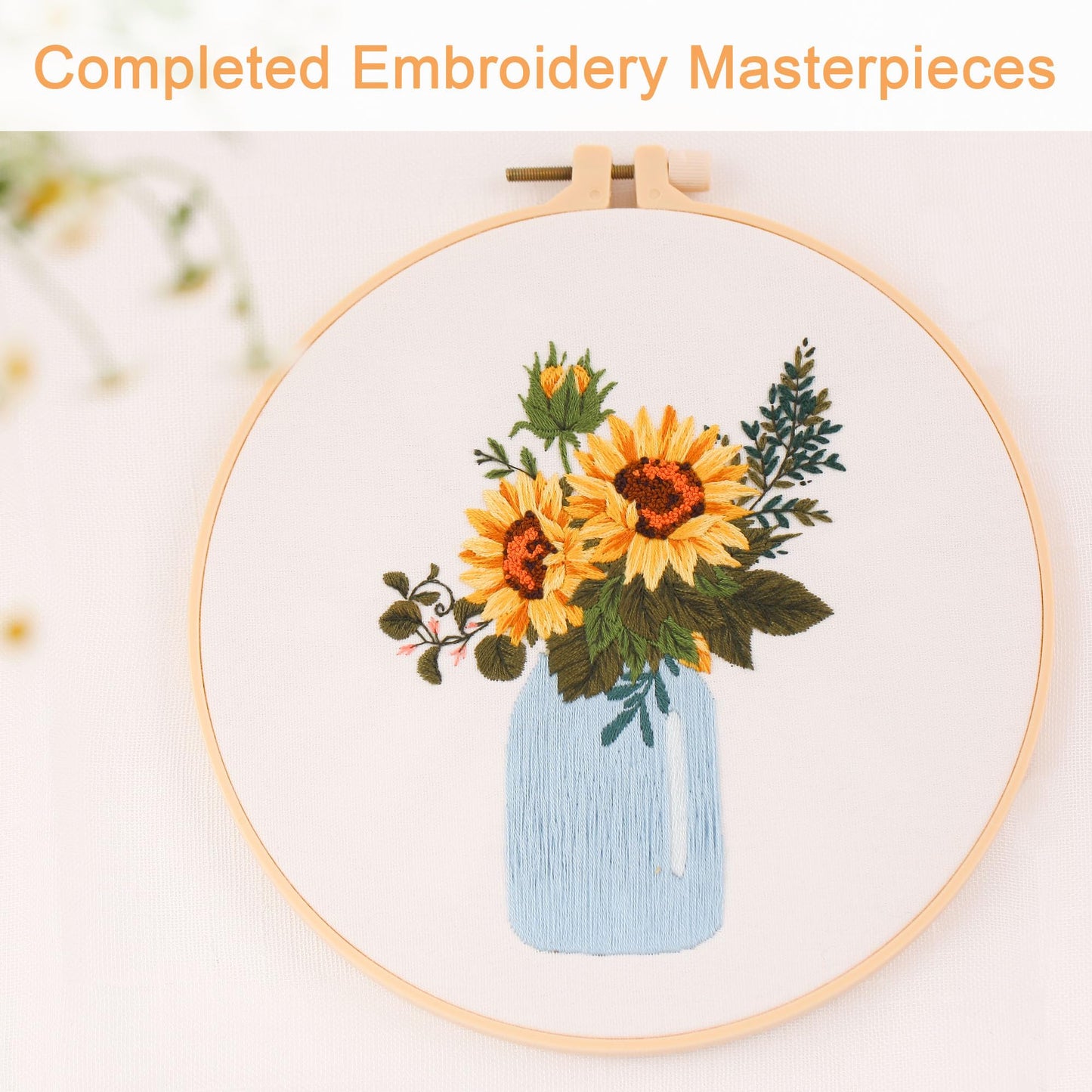 4 pcs of Embroidery Starter kit with Patterns and Instructions, DIY Adult Beginner Cross Stitch Kits, Including 2 Plastic Embroidery Rings, 1 Pair of Scissors, Colored Threads and Needles