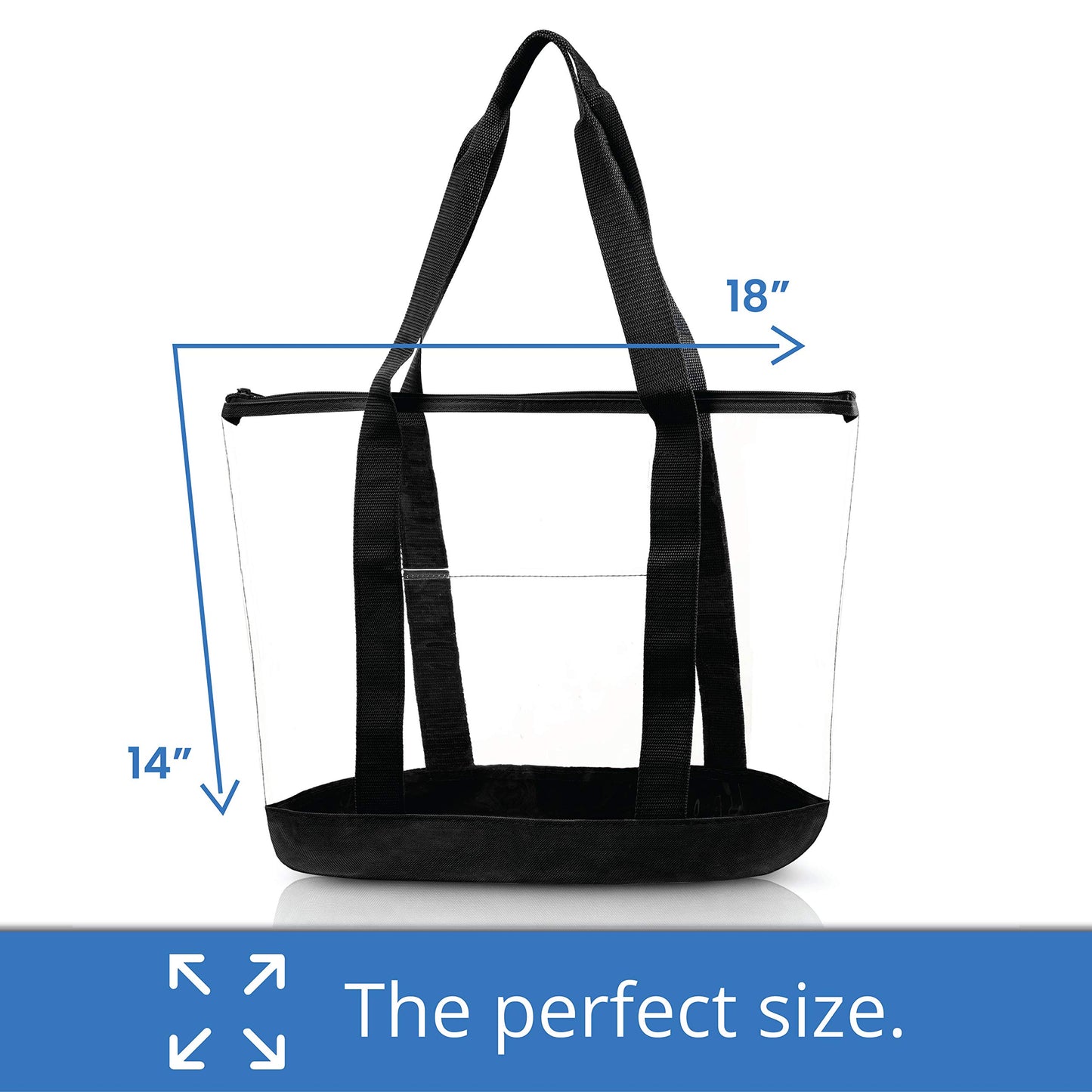 [Pack of 2] Clear Tote Bags for Work, Beach, Stadium, Security Approved with Zipper Closure