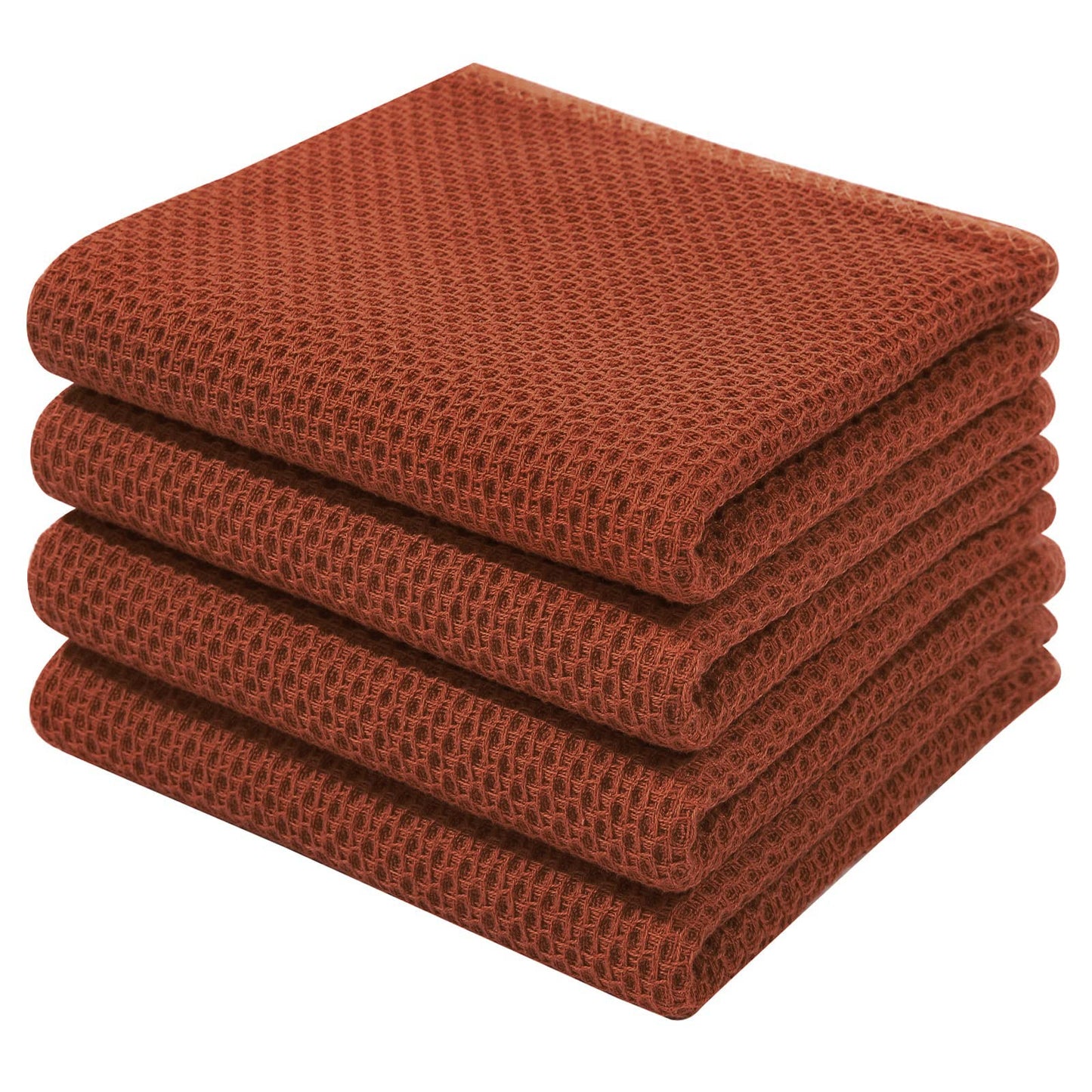 100% Cotton Waffle Weave Kitchen Dish Towels, Ultra Soft Absorbent Quick Drying Cleaning Towel, 13 x 28 Inches, 4-Pack, Rust