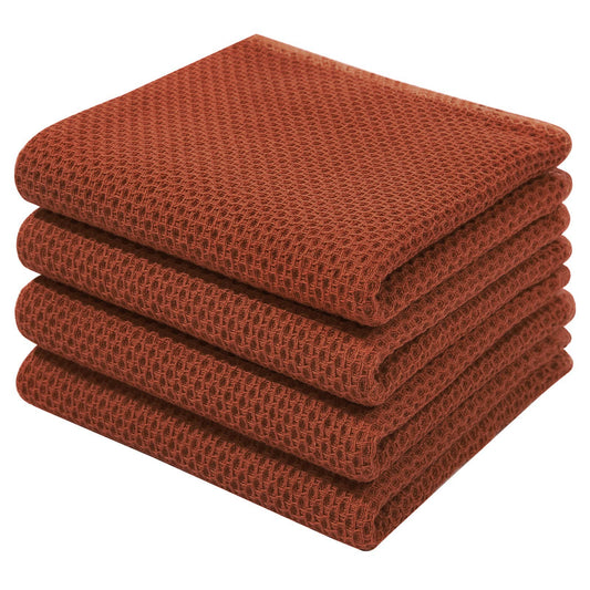 100% Cotton Waffle Weave Kitchen Dish Towels, Ultra Soft Absorbent Quick Drying Cleaning Towel, 13 x 28 Inches, 4-Pack, Rust