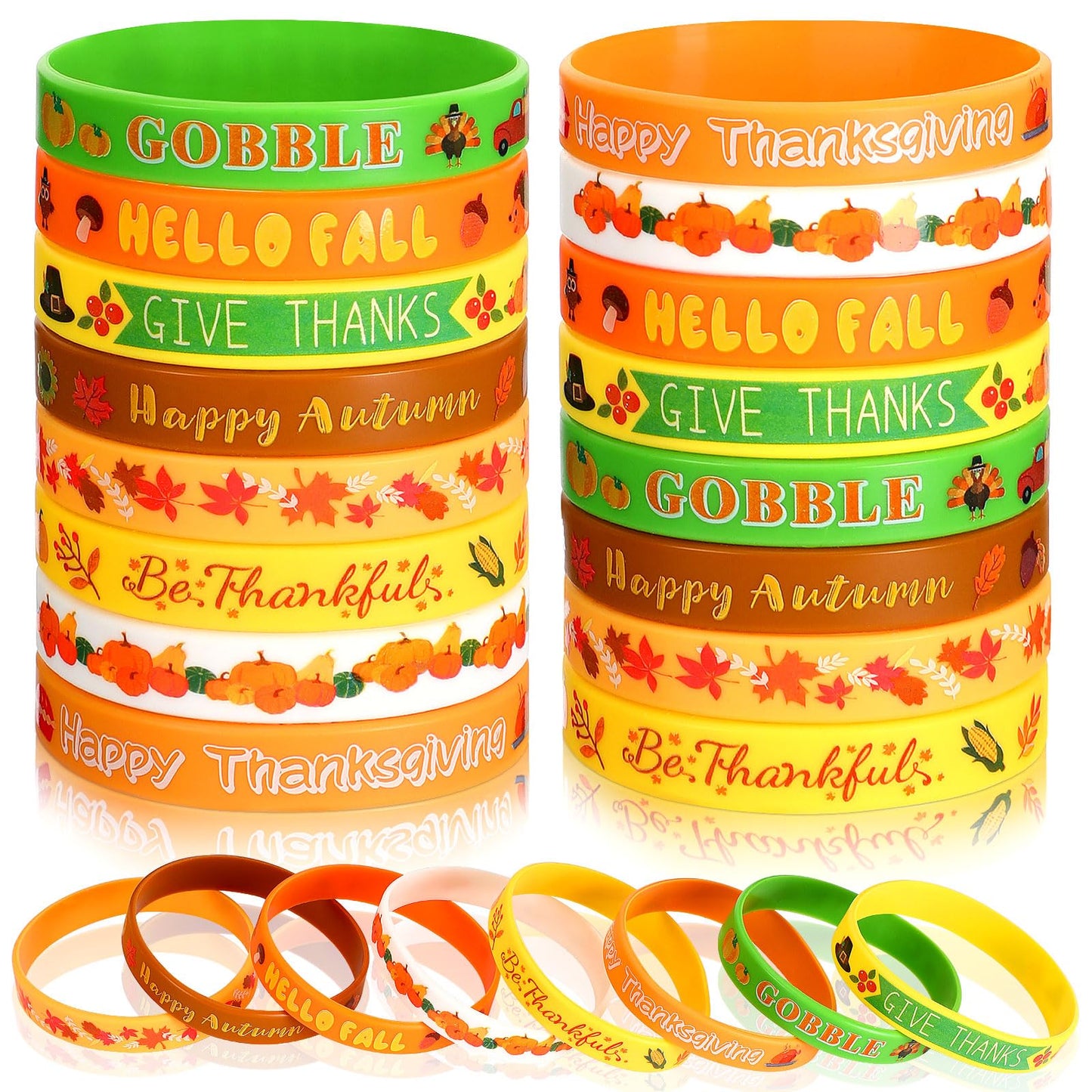 24Pcs Thanksgiving Silicone Bracelets Rubber Wristbands Fall Party Favors for Kids Decorations for Autumn Thanksgiving Party Kids Stuffers Filler Accessories Gifts Supplies
