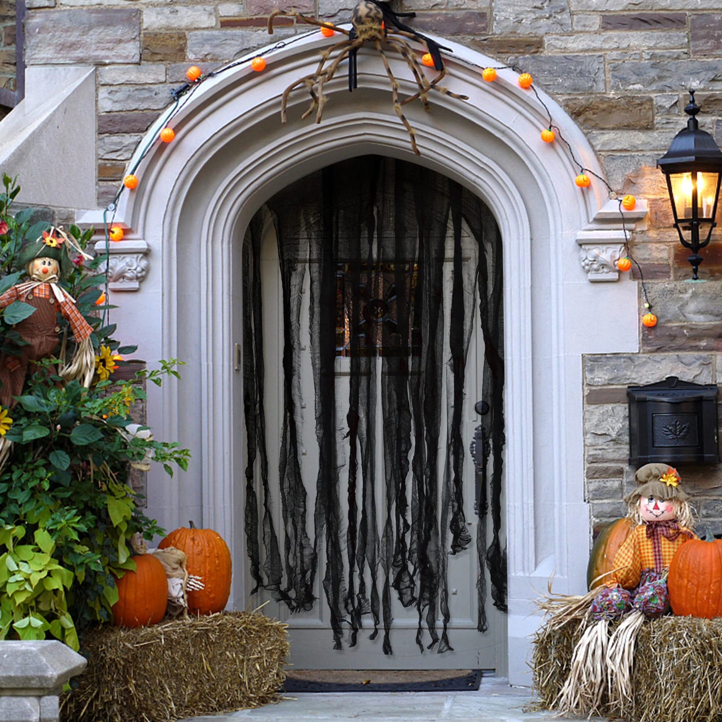 Watayo 3Pcs Halloween Black Doorway Curtain- 65x39 Inch Creepy Gauze for Door Curtain Decorations- Scary Spooky Cloth for Halloween Party Haunted House Entrance Décor