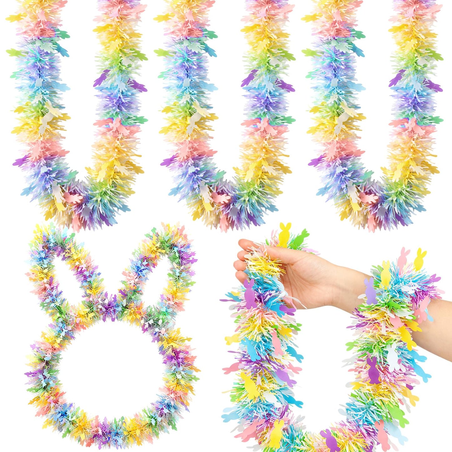 3 Pieces 49 ft Easter Tinsel Garland Decorations Pastel Pink Blue Yellow Metallic Festooning Garland Glittering Sparkling for Easter Party Spring Festival Indoor Outdoor Hanging Decor Holiday