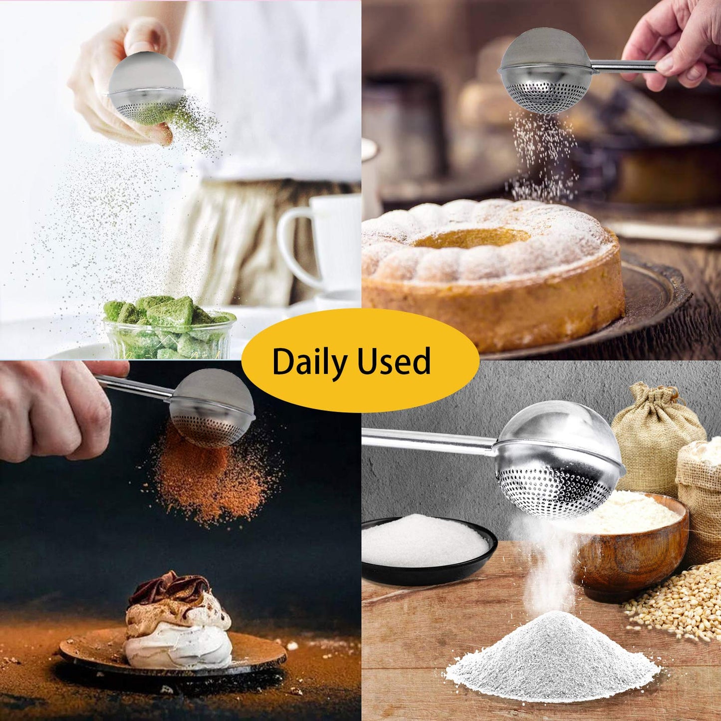 JETKONG Baker's Dusting Wand for Sugar, Flour and Spices, Stainless Steel Powdered Sugar Shaker Duster Sifter, Set of 2