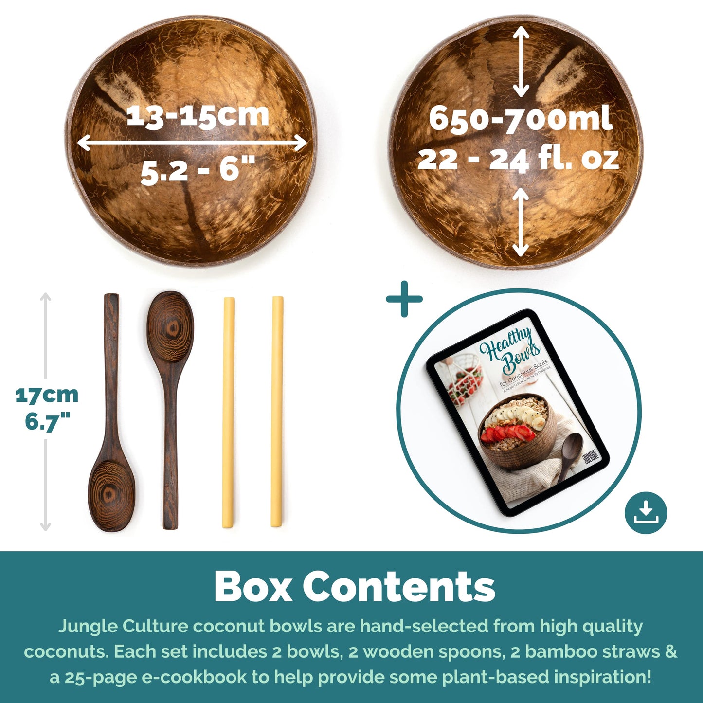 2 Polished Coconut Bowl & Wooden Spoons Set with Bamboo Straws • Natural Yoghurt & Smoothie Bowls Ideal for Ninja Creami • Healthy Coco Shell Buddha, Acai • Eco Friendly Vegan Gifts