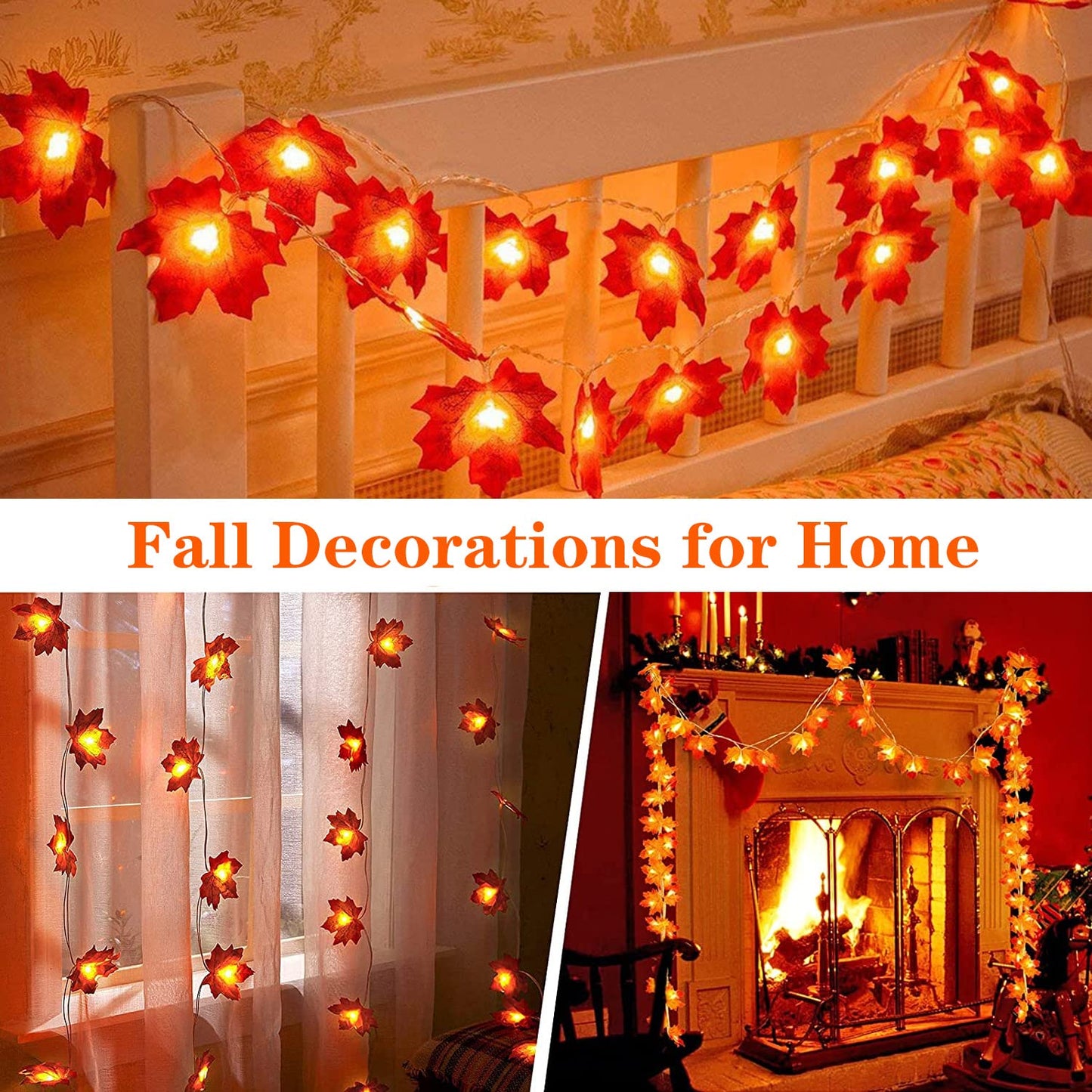 YEGUO 2 PCS Fall Decorations for Home, Thanksgiving Lights Battery Operated, Total 20ft 40 LED Lighted Fall Garland Maple Leaves for Halloween Holiday Autumn Harvest Fall Thanksgiving Decor