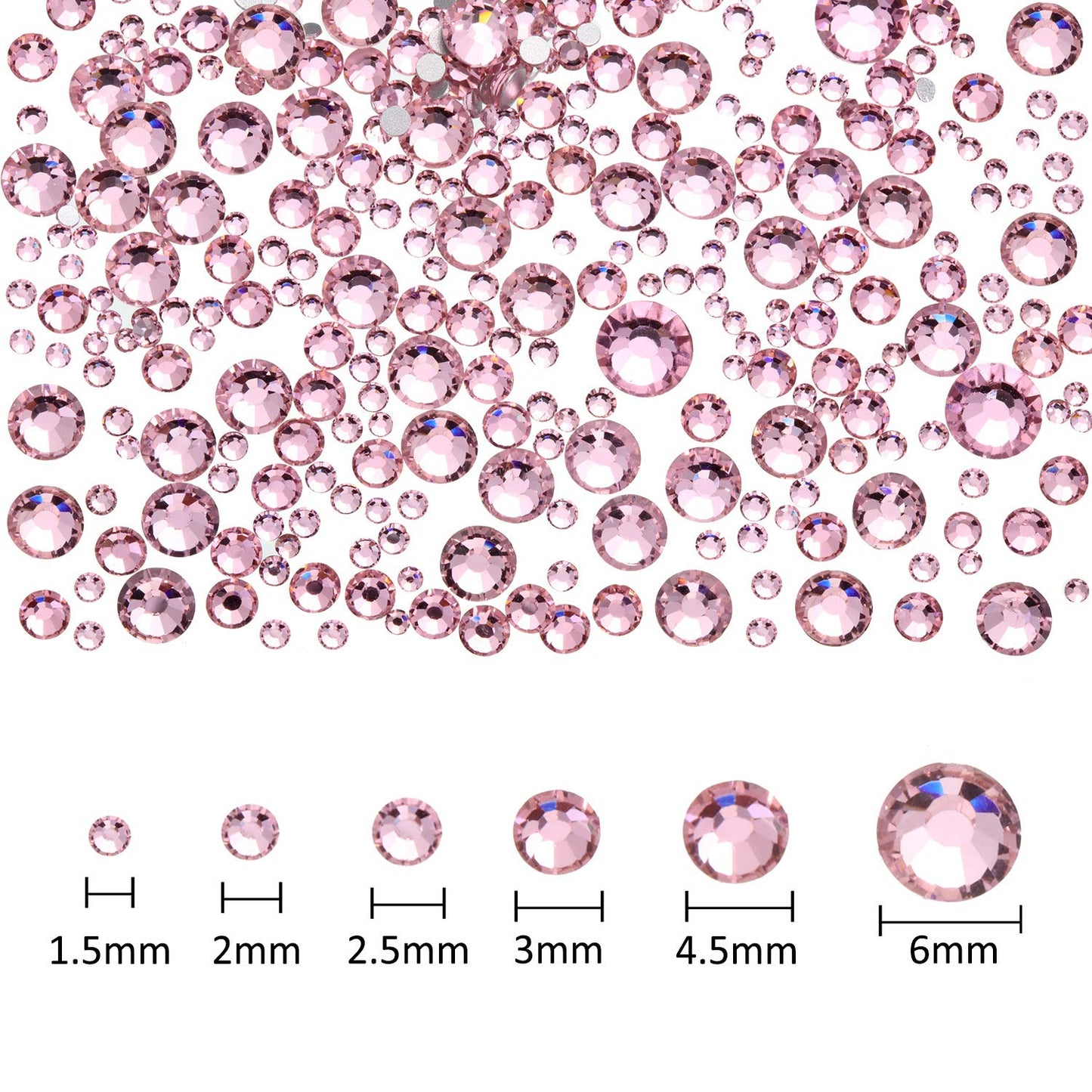 2000 Pcs Pink Flatback Rhinestones Bulk for Crafting 6 Sizes Round Crystal Nail Rhinestones Bedazzling Nail Gems with Tweezer Picking Pen for Nail Art Makeup Clothes Shoes DIY