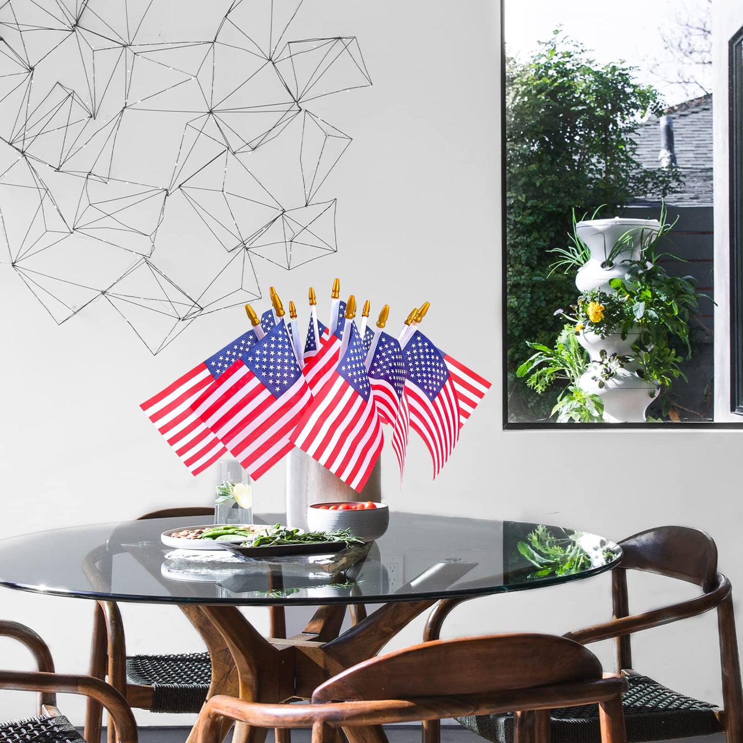 HOOSUN 12 Pcs Small American Flags On Stick,4th of July Decorations Small USA Flag On Stick,Mini 4''x6'' American Flags for Outside,Fourth of July Flag for Yard Lawn,Patriotic Memorial Day Decorations
