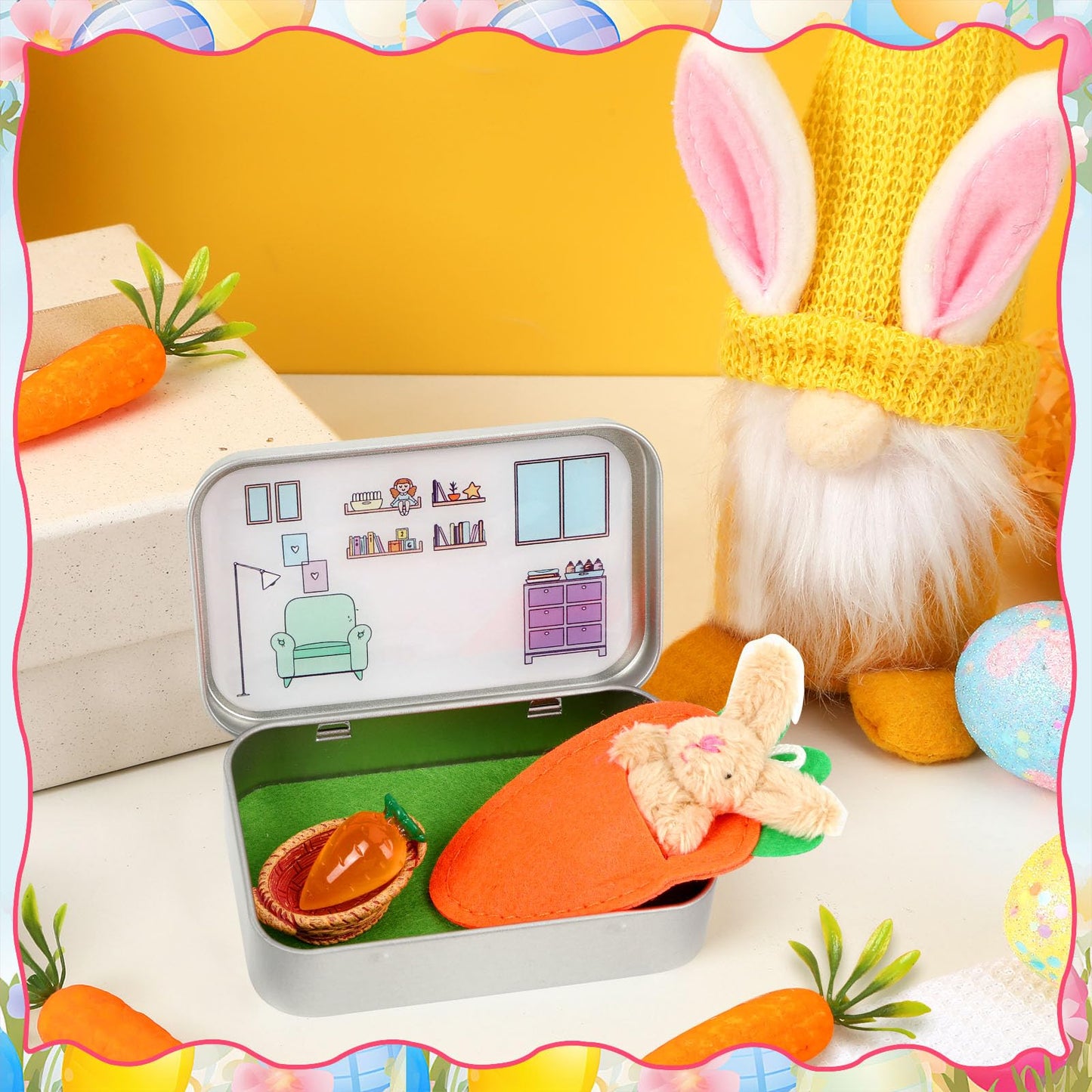 Little Pocket Bunny, Easter Basket Stuffer, Easter Gifts for Kids, DIY Pet Bunny Adoption, Easter Baskets,Cute Rabbit in Tin Box, Travel Buddy