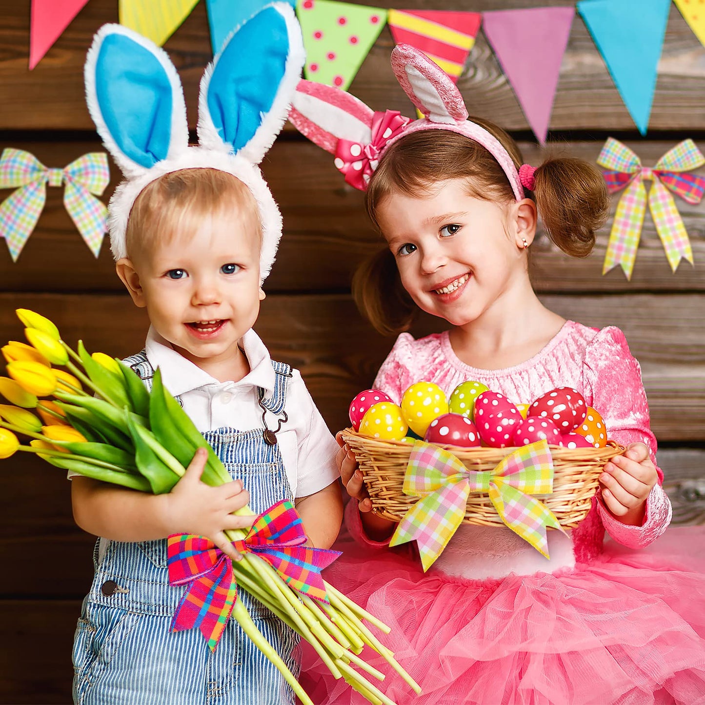 15 Yards Easter Plaid Ribbon 3 Roll 2 Inch Pastel Wired Ribbon Spring Gingham Fabric Ribbon for Gift Wrapping DIY Craft Birthday Wedding Baby Shower