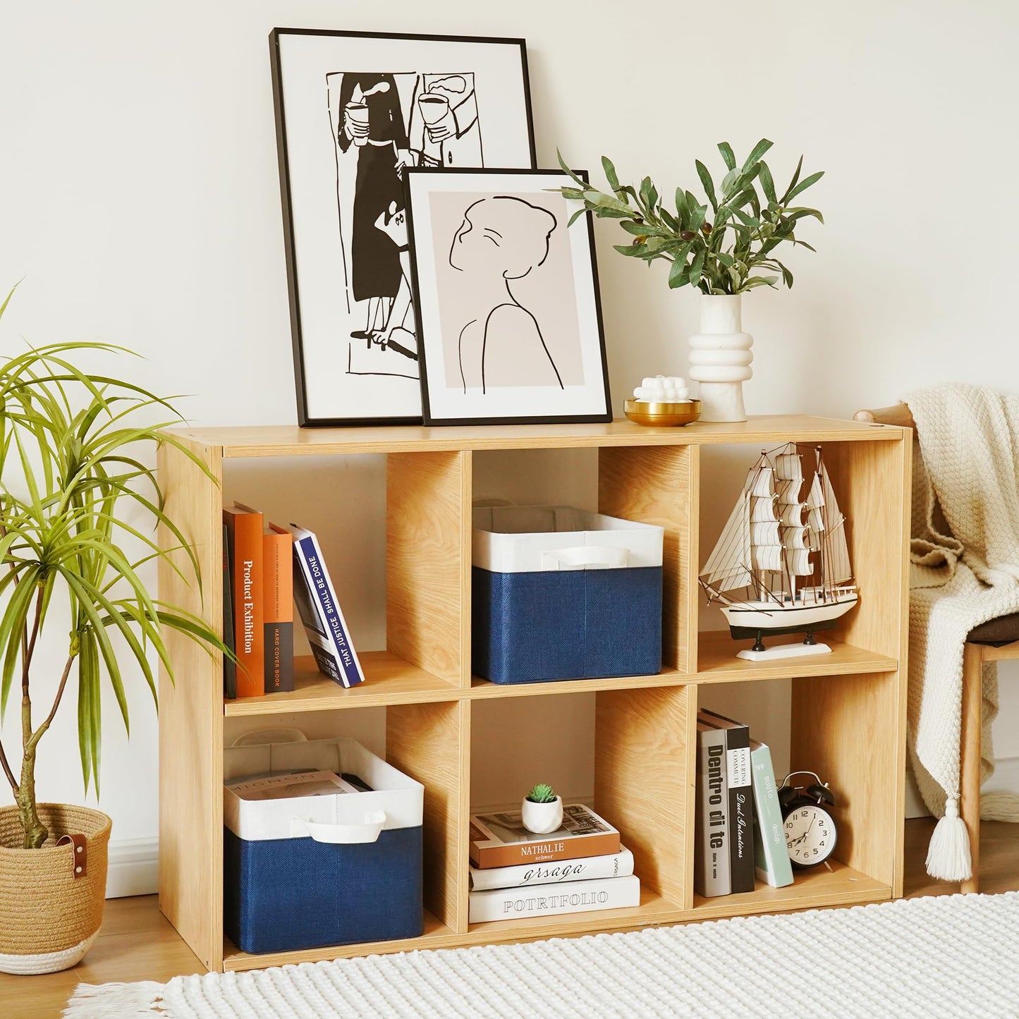 GRANNY SAYS Closet Storage Bins with Handles, Fabric Containers for Organizing, Toys Organizer for Nursery, Storage Baskets for Clothes, Folding Storage Box, Large, Blue&White, 2-Pack