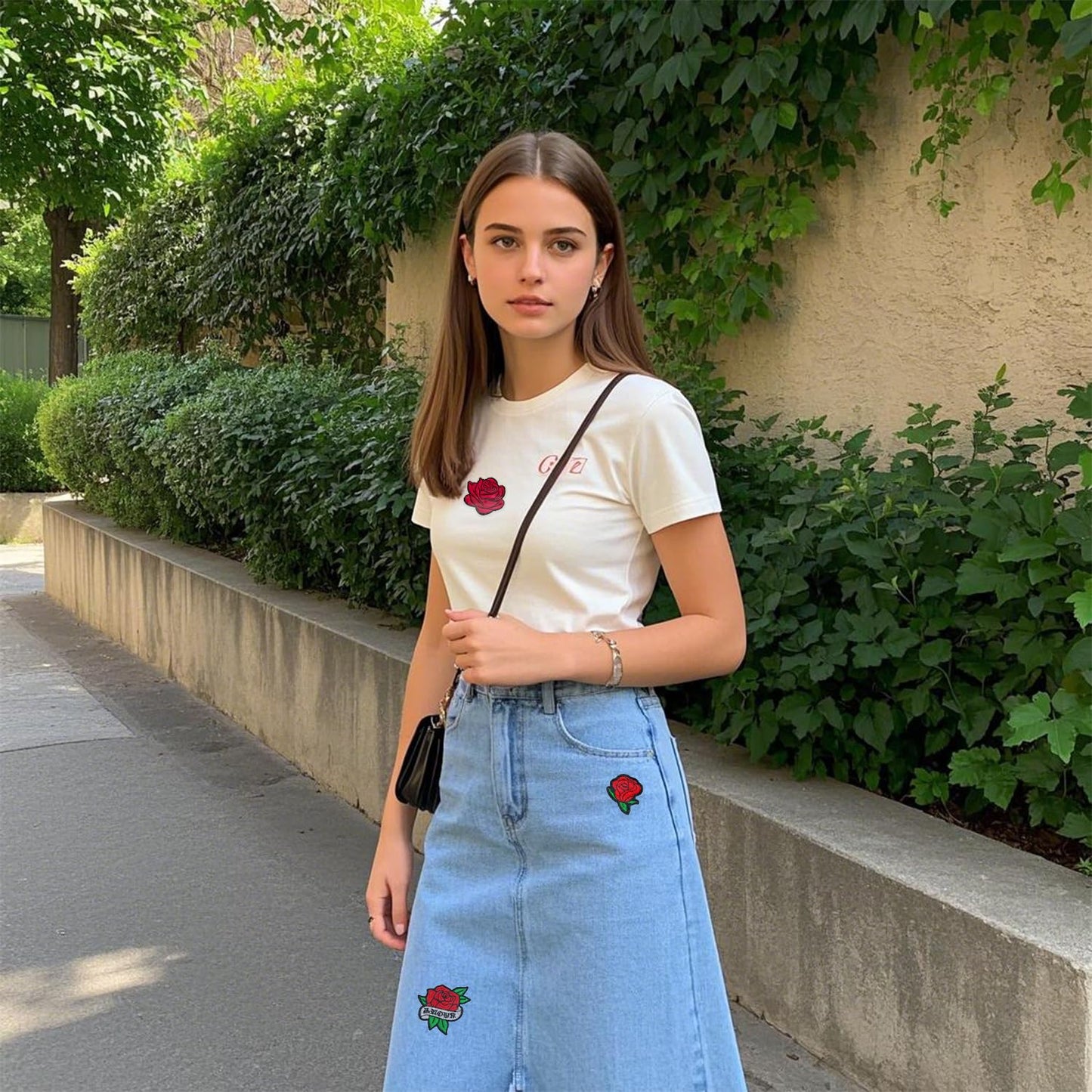 Nicime 56pcs Rose Iron/Sew on Patches, Cute Red Flower Embroidered Applique, Fashion Decoration for Clothes, Hat, Bag, Dress, Shirt, Jeans