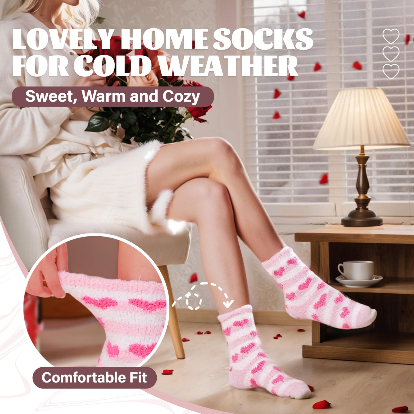 Anlisim Fuzzy Socks for Women Cozy Fluffy Winter Cabin Girls Slipper Warm Fleece Soft Thick Comfy Valentines Day Gift for Her Galentines Day Gifts Stocking Stuffer Christmas Home Socks(Pink)