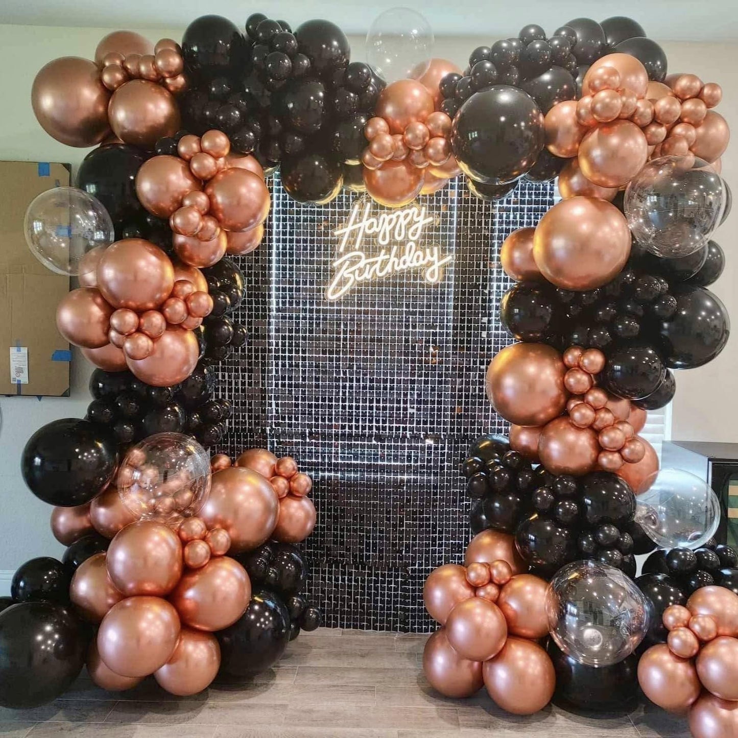 HILAVO Rose Gold and Black Balloons, 12Inch Metallic Rose Gold and Confetti Latex Balloons for Girls Women Birthday Graduation Baby Bridal Shower Party Decorations