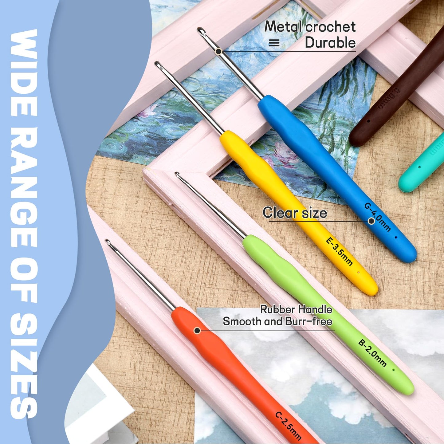 9 PCS Crochet Hooks, 2mm-6mm Multicolor Extended Crochet, Ergonomic Handle Crochet Hooks Set for Beginners Adults with Stitch Markers and Knitting Needles