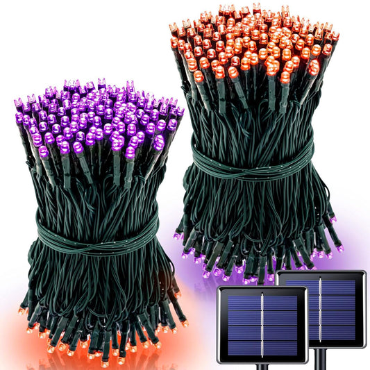 POTIVE 2 Pack Orange and Purple Halloween Lights, Total 151ft 400 LED Halloween Solar Lights Outdoor,8 Modes Solar String Lights Outdoor Waterproof