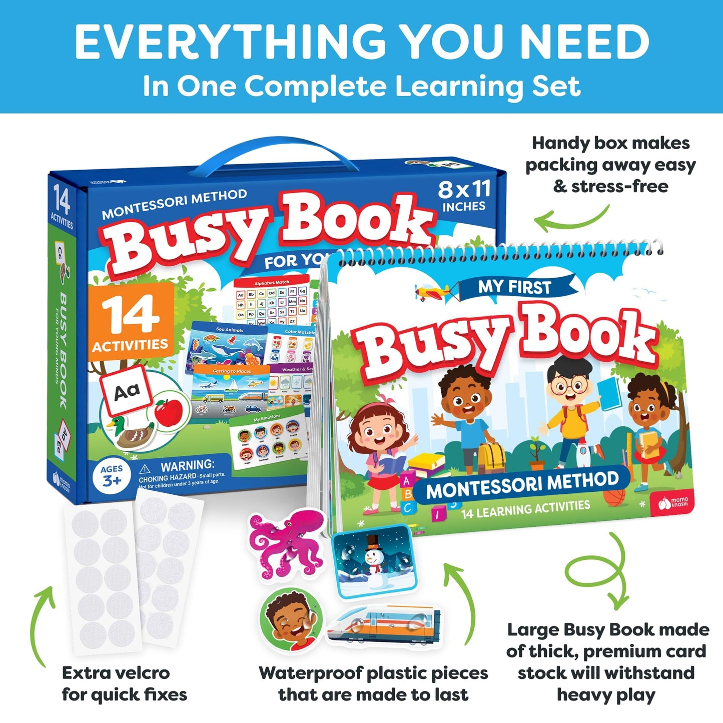 Montessori Preschool Busy Book For Toddlers Ages 3 And Up - Preassembled - Preschool Learning Activities Homeschool Montessori Toys - Gifts For 3 Year Old Boys - 4 Year Old Girl Birthday Gifts