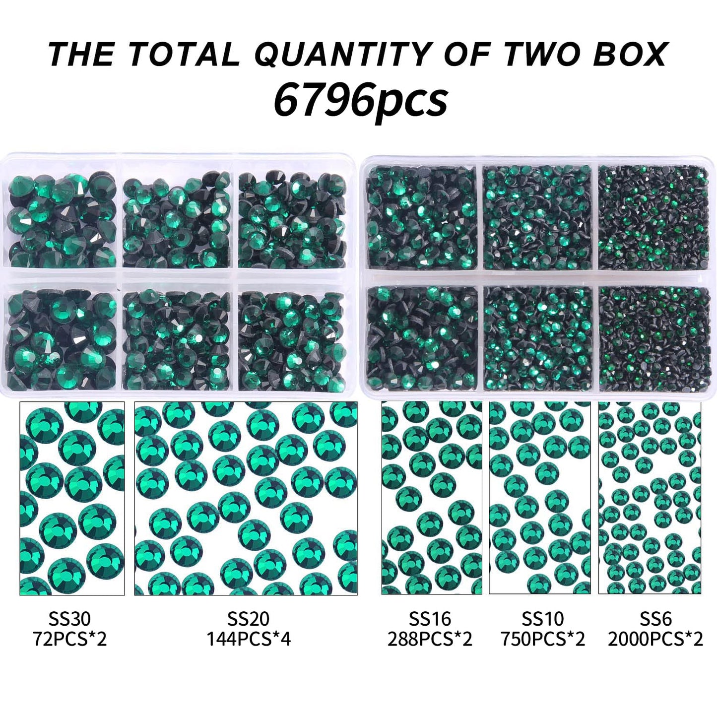 MEIBITE 6796PCS Malachite Hotfix Rhinestones Crystal Stones Glass for Fabric Clothes Shirts Sparkly Flat Back Round with Tweezers and Picking Pen (SS6~SS30 Set)