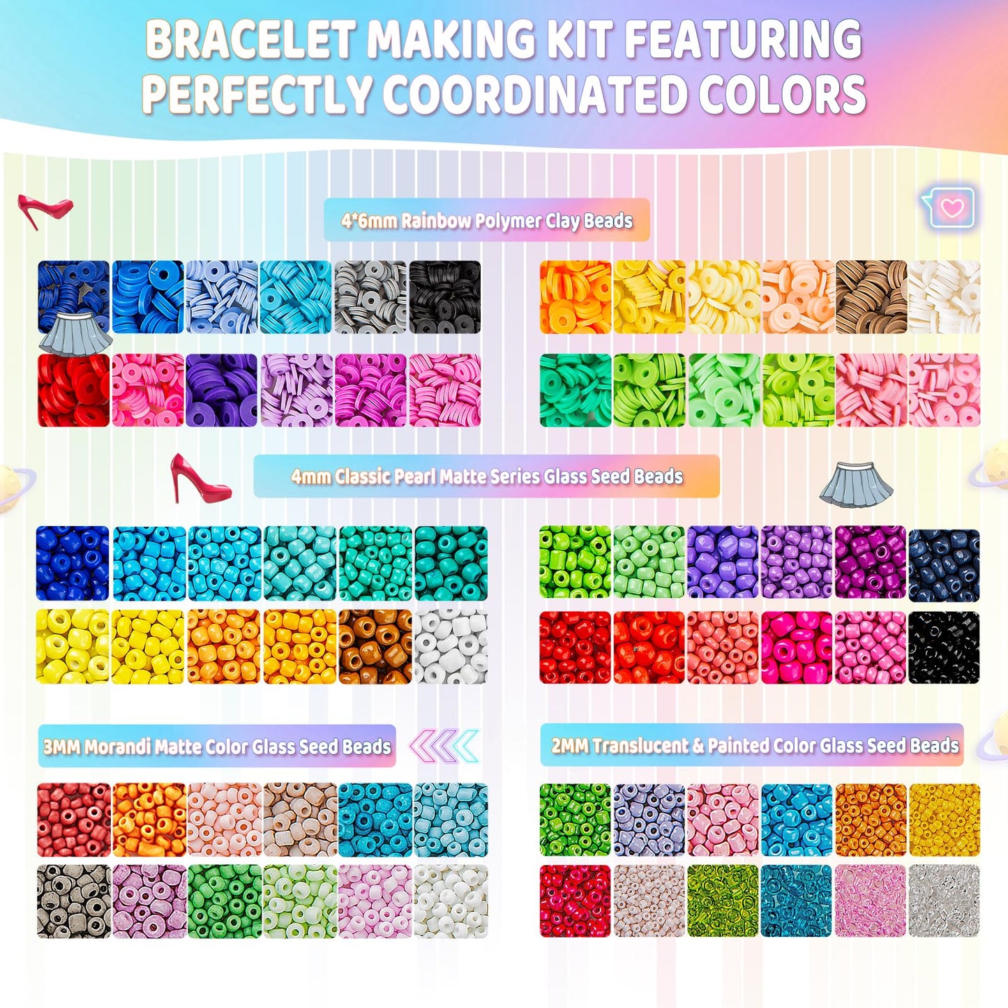 Friendship Bracelet Kit, 16000 pcs with Seed Beads (2/3/4mm), Clay Beads, 7 Styles Letter Beads (A-Z), Variety of Charms, DIY Jewelry Making Crafts