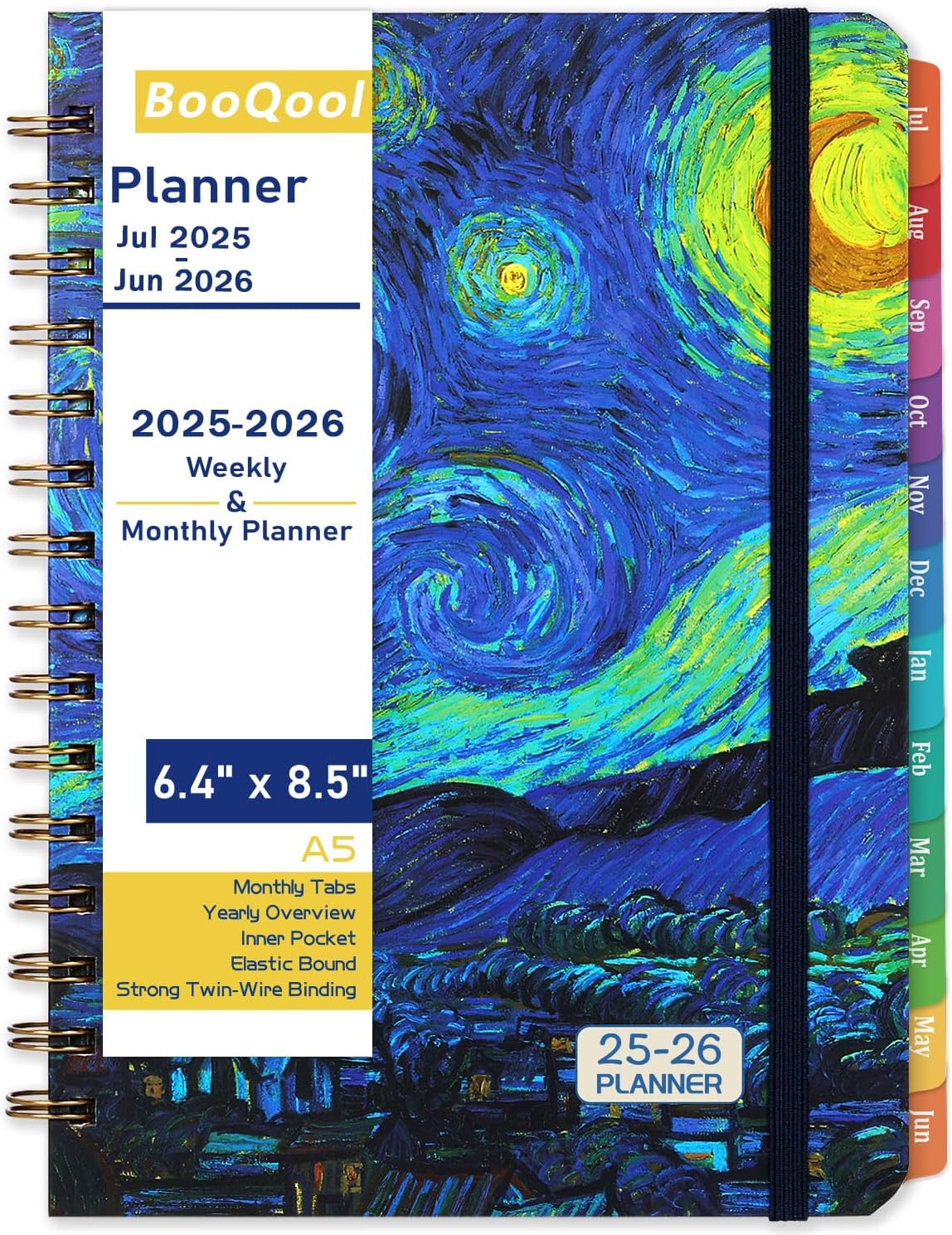 2025-2026 Planner – Jul.2025 - Jun.2026, Weekly ＆ Monthly Academic Planner 2025-2026, with Tabs, 6.4" x 8.5", Hardcover, Strong Binding, Thick Paper, Back Pocket, Elastic Closure, Inner Pocket