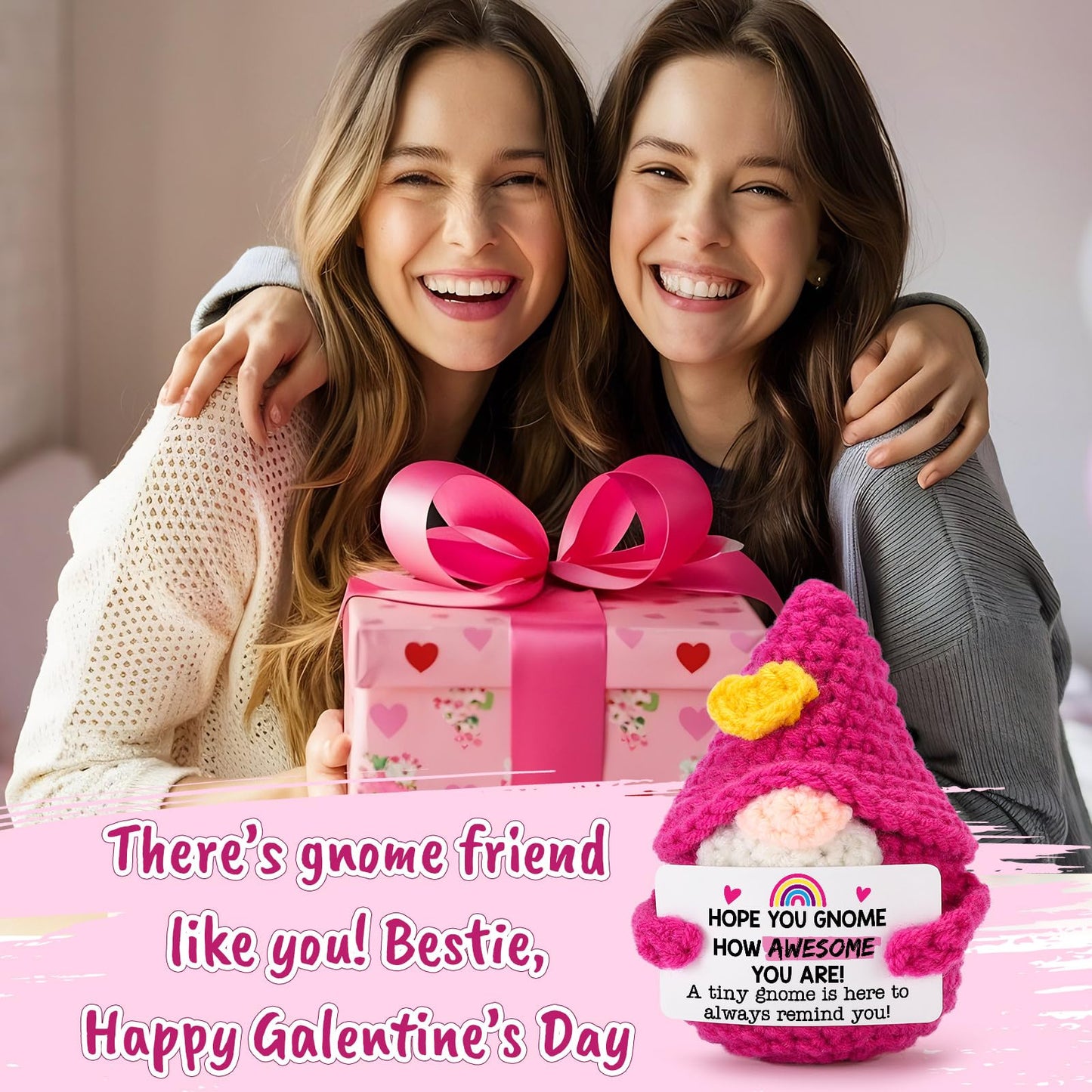 Valentines Gnomes Gifts for Women - Funny Crochet Gnome Valentine's Galentines Day Birthday Inspirational Emotional Positive Support Cheer Gift for Kids Her Teen College Student Best Friend