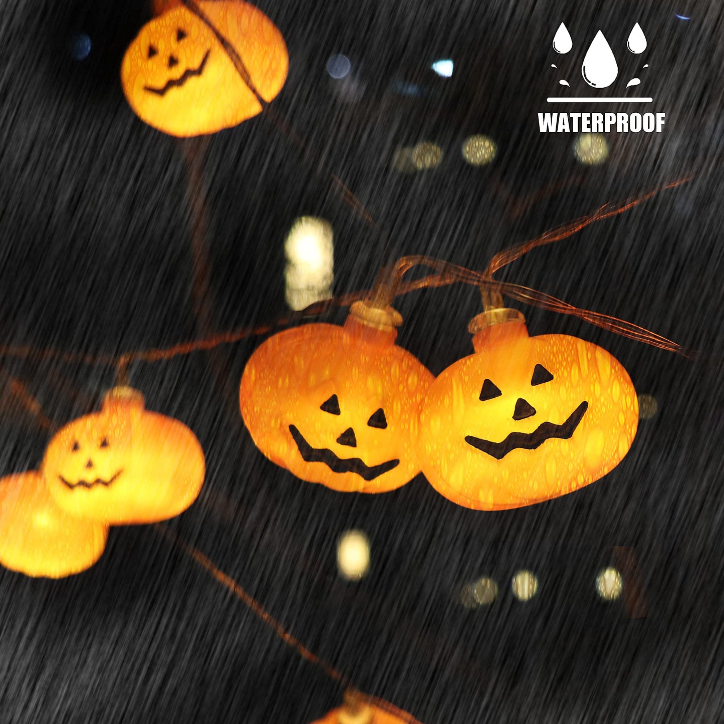 Runleo Halloween Pumpkin String Lights - 20 LED 9.8ft 3D Cute Waterproof Orange Jack-O-Lantern Battery Operated Lights, 2 Modes Steady/Flickering Lights for Indoor Outdoor Decor Party Decorations