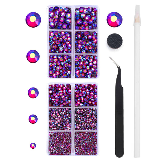 MEIBITE 6796PCS Red Ab Hotfix Rhinestones Crystal Stones Glass for Fabric Clothes Shirts Sparkly Flat Back Round with Tweezers and Picking Pen (SS6~SS30 Set)