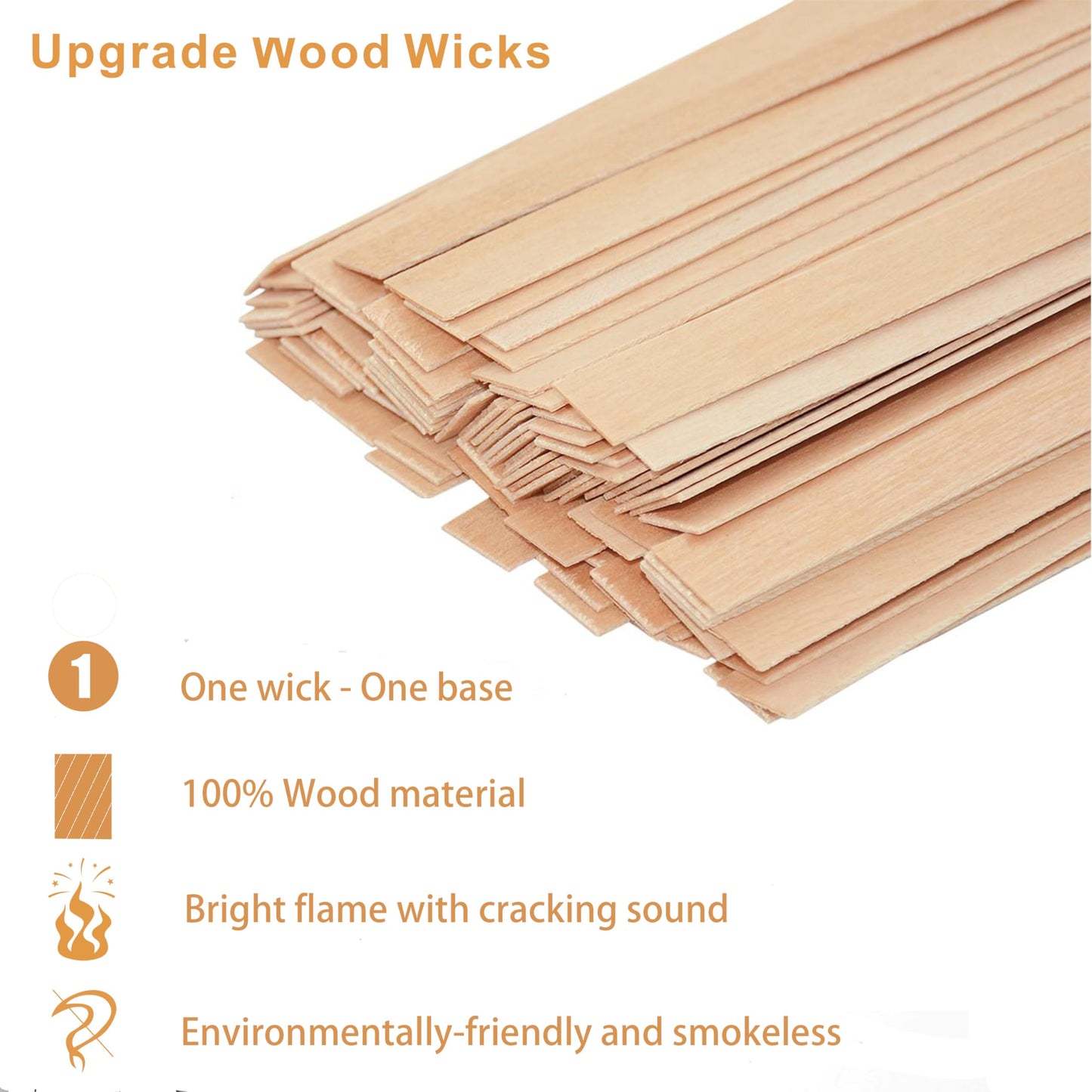 Visgaler 150 Pcs Thickned Wooden Candle Wicks. 5.1 X 0.5 X 0.06 Inch Upgrade Crackling Wooden Wicks, Long Lasting Smokeless Wood Wicks with Iron Standers, Wick Stickers, and Warning Labels- 50 Sets