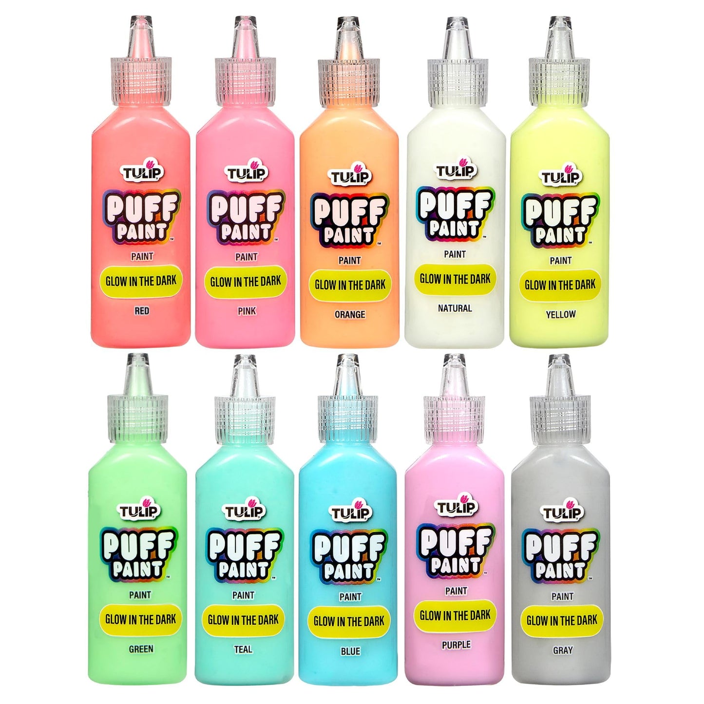Tulip Puff Paint Glow in the Dark Colors 10-pack, Multi-Surface, Premium Quality, Nontoxic & Waterproof Craft Paint, Permanent on Fabric, 10-pack
