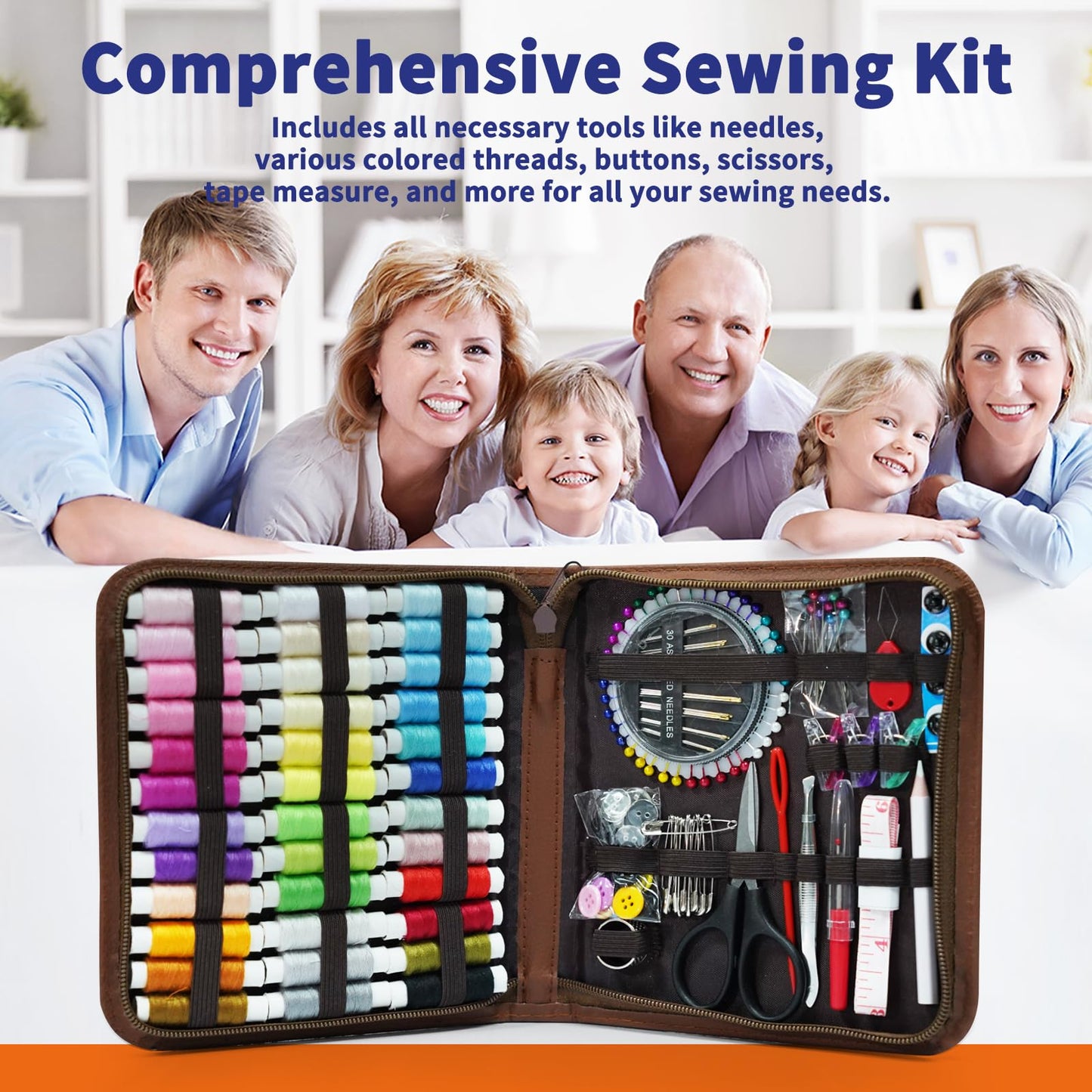 JUNING Sewing Kit with Case 168pcs Portable Sewing Accessories and Supplies for Home Traveler, Adults, Beginner, Emergency, Kids Contains Thread, Scissors, Needles, Measuring Tape