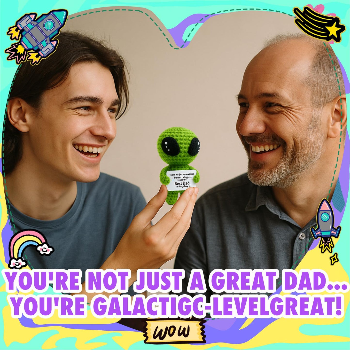 MAMAGIFTREE Fathers Day Funny Gift for Dad from Daughter Son with Message Card - Unique Dads Birthday Gifts for Husband from Wife Kids - Father’s Day Crochet Alien Handmade Decoration