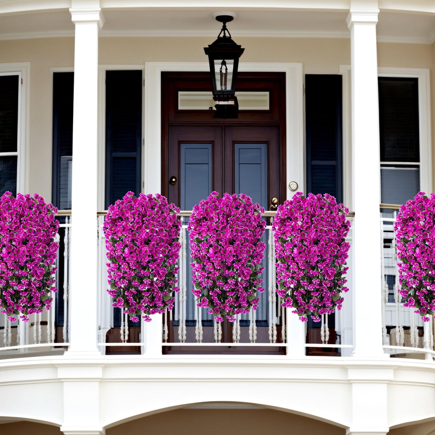 INXUGAO Artificial Fake Hanging Flowers Plants for Outdoor Summer Decoration,2 PCS Faux Silk Fuchsia Orchid Long Vines Stems Bouquet UV Resistant for Wall Home Porch Patio Outside(Violet)