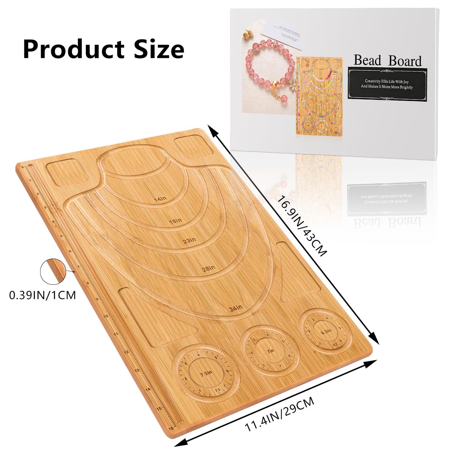 Wooden Bead Boards for Jewelry Making with Box, 16.9 x 11.4” Bamboo Beading Board for Bracelet Necklaces Making, Beginners Bead Design Board Measuring Beads Tray
