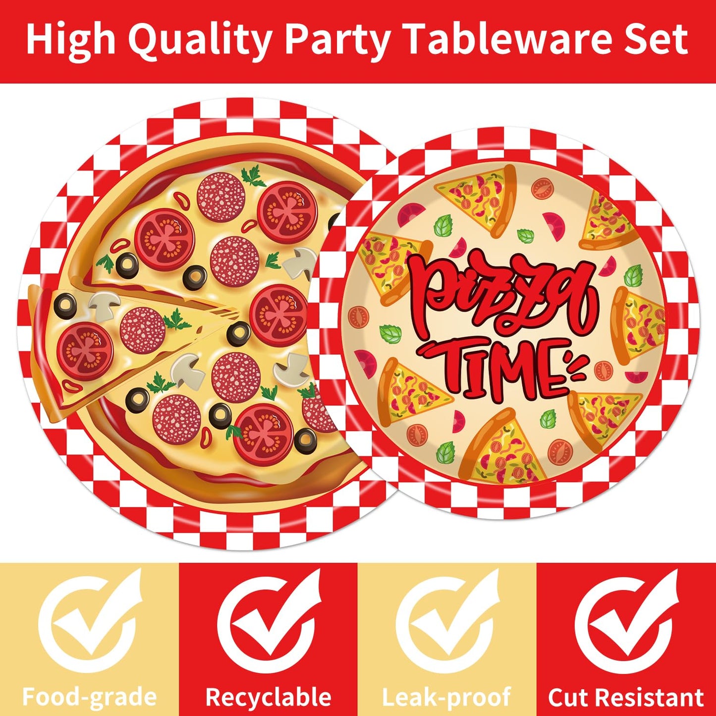 EngoEagle Pizza Plates and Napkins Party Supplies - 96PCS Pizza Birthday Party Decorations Pizza Time Pizza Themed Disposable Tableware Set Serves 24 Guests