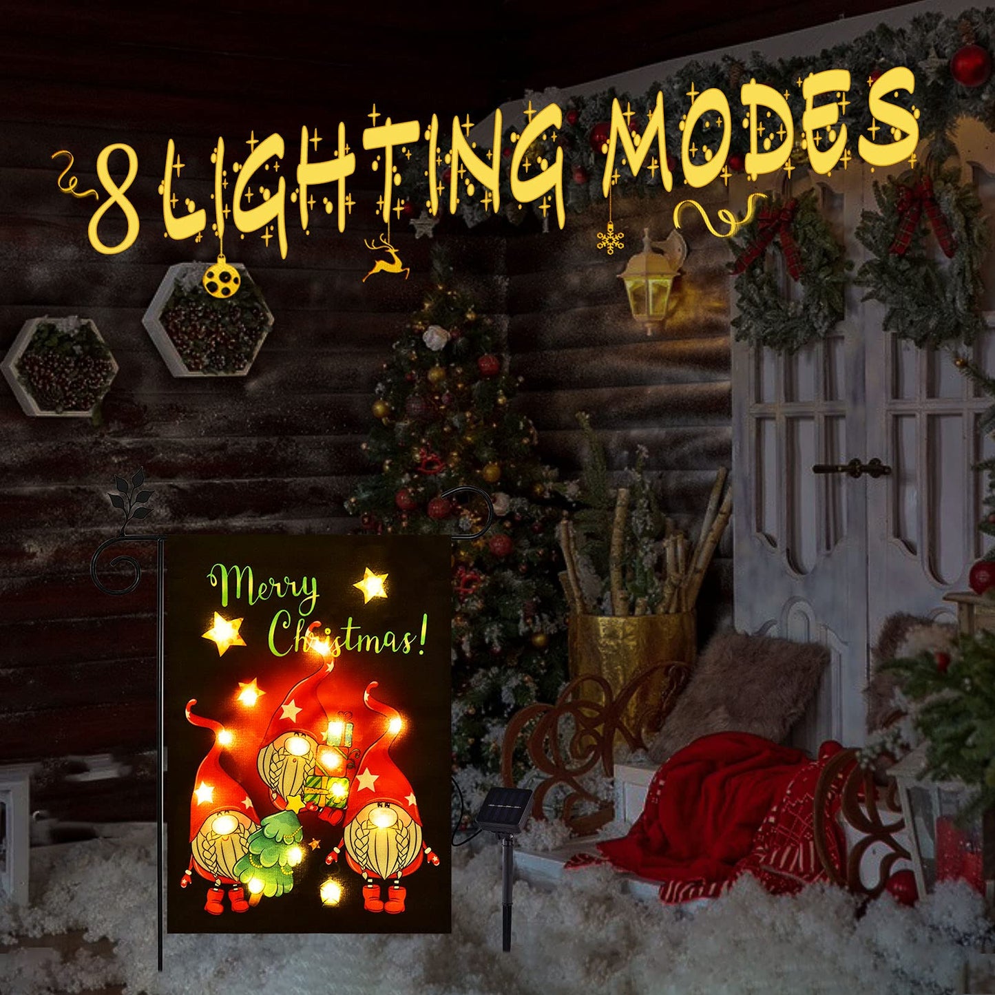 JUSHEN Merry Christmas LED Garden Flag, Lighted Red Gnome Flag, Vertical Christmas Flag for Outdoor Yard Garden Lawn Decoration(12x18 Inch)