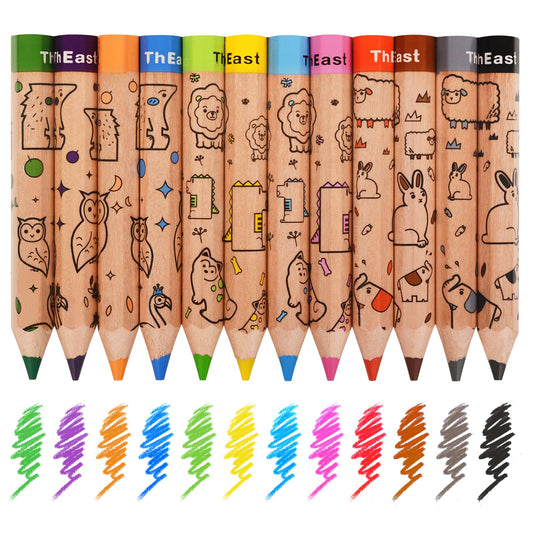 ThEast Toddlers Colored Pencils, Art Supplies for Children, 12 Color Pencils for Kids, Cute Animal Toddler Crayons Drawing Pencil with Sharpener(Pack of 1)