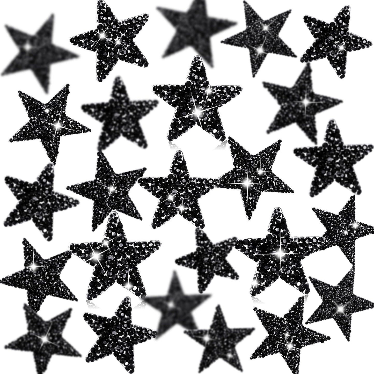 Syhood 24 Pcs Star Patches Iron on Rhinestone Adhesive Sequin Glitter Star Patches Appliques for Graduation Holiday Wedding Clothing Jeans Repair Decors(1.57 Inch,Black)