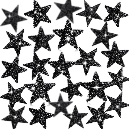 Syhood 24 Pcs Star Patches Iron on Rhinestone Adhesive Sequin Glitter Star Patches Appliques for Graduation Holiday Wedding Clothing Jeans Repair Decors(1.57 Inch,Black)