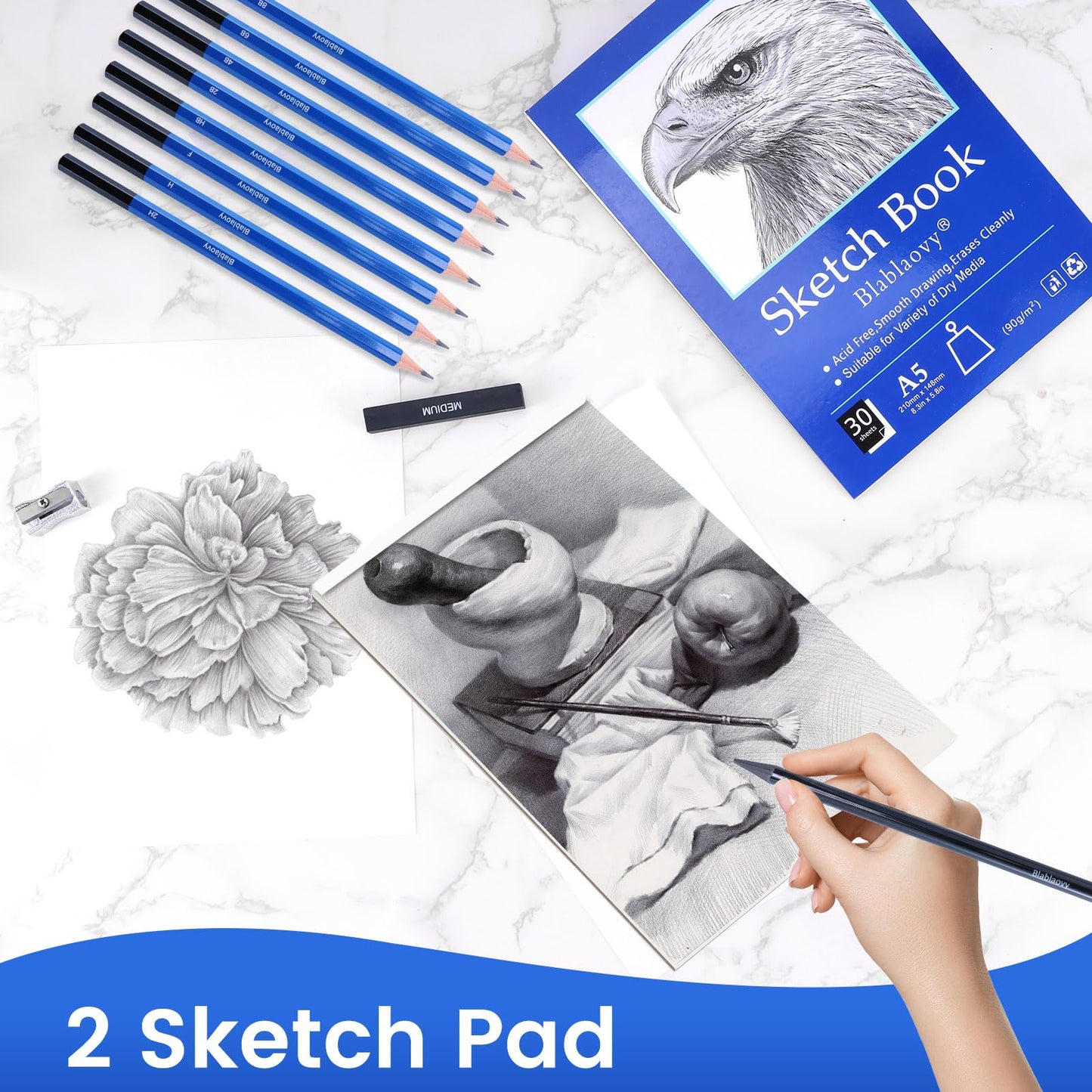 Art Supplies Drawing Pencils, Drawing Kit with 2 Sketch Book, Sketching Pencils, Graphite Pencils, Charcoal Pencils, Art Kit for Artists Adults Teens Beginner Kid, Drawing Pencils for Sketching
