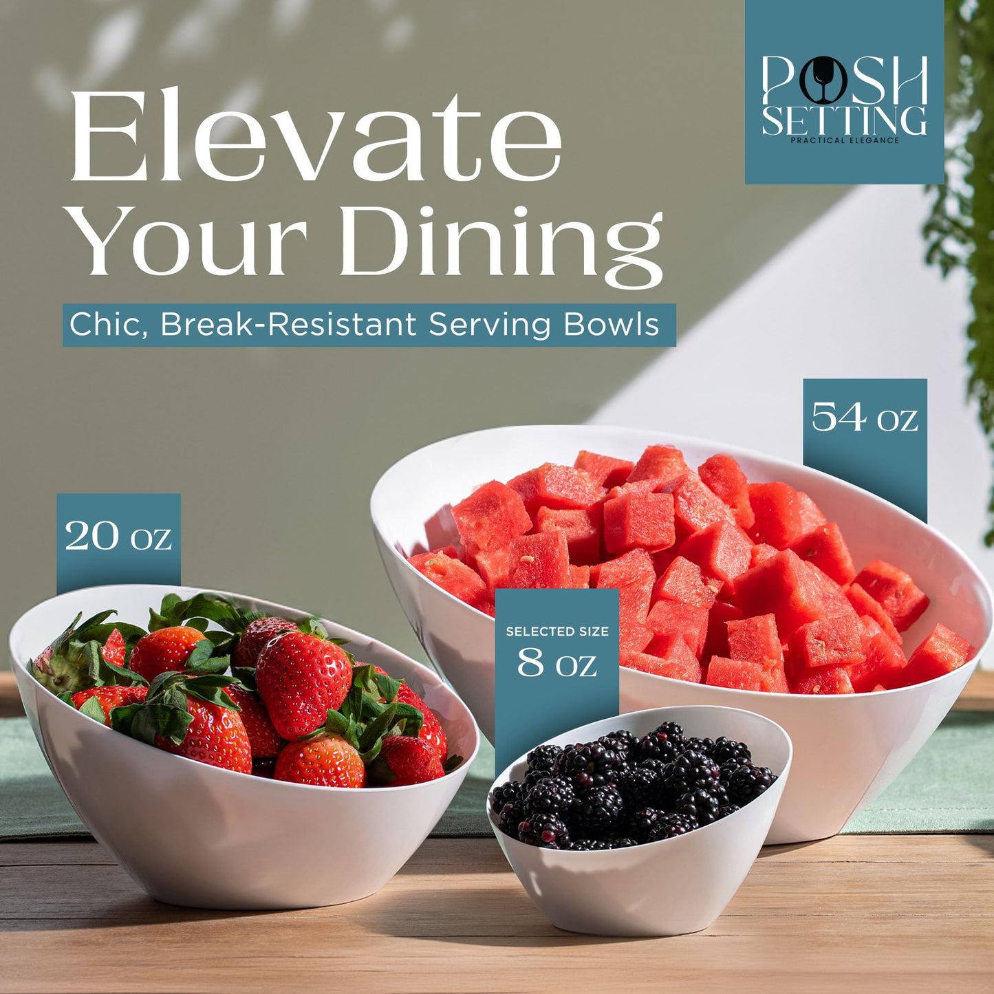 Posh Setting - White Plastic Serving Bowls for Party Angled Bowls Disposable Chip Bowls Candy Bowls for Party Table Salad and Fruit Bowls for Party Wedding Serving Bowls - White, 8 OZ, 5 Pack