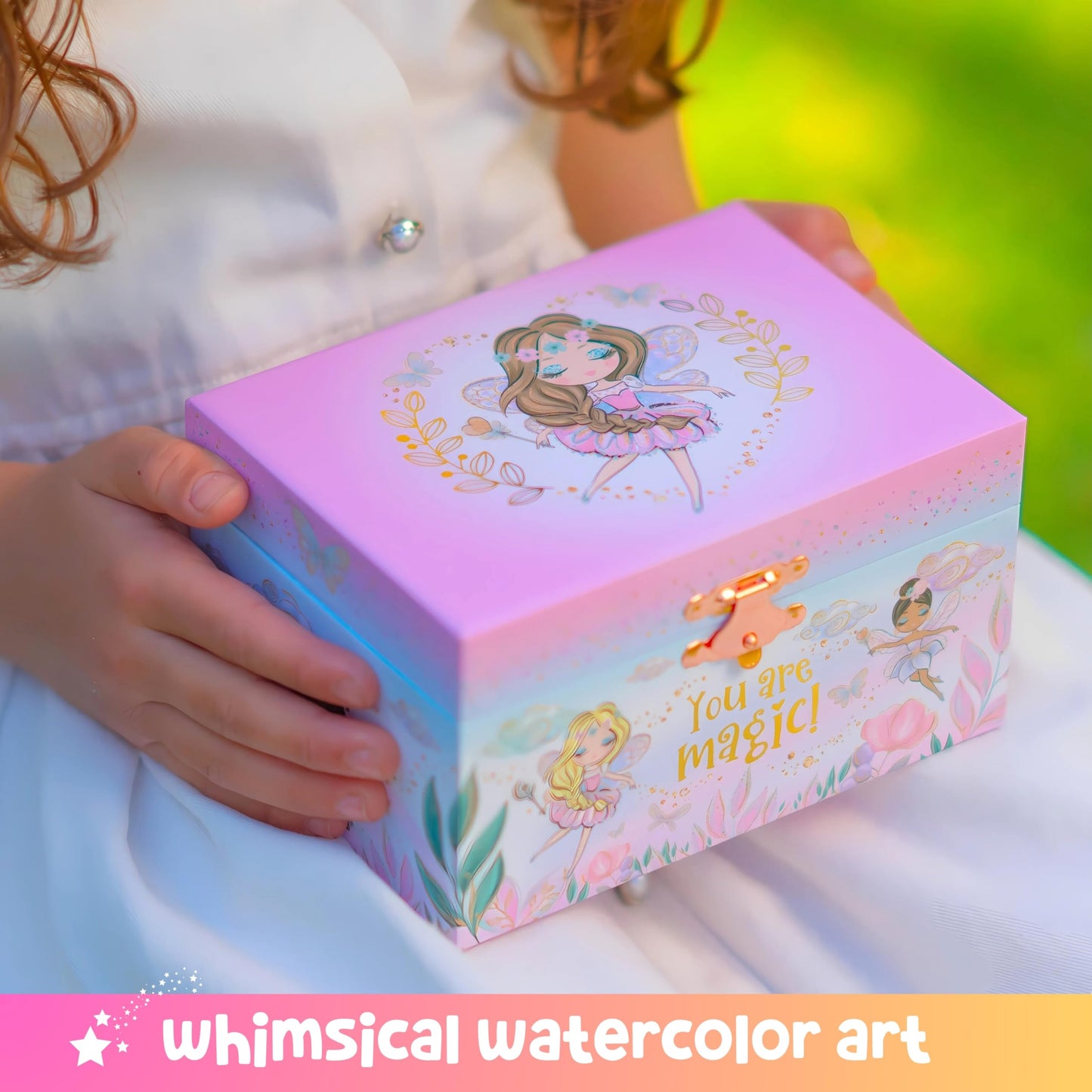 Giggle & Honey Musical Fairy Jewelry Box for Girls - Kids Music Box with Spinning Fairy and Mirror, Princess Birthday Gifts for Little Girls, Childrens Jewelry Boxes for Ages 3-10 - 6 x 4.7 x 3.5 in