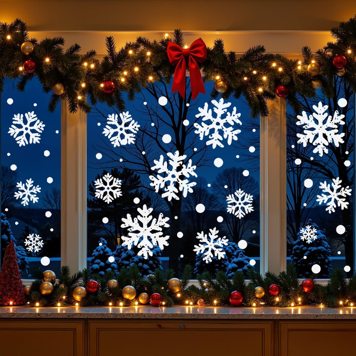 Christmas Decorations Indoor Decor: 8 Sheets Extra Large White Snowflake Christmas Window Clings, Farmhouse Rustic Xmas Snowflake Decorations for Kids Home School Office Winter Holiday Party